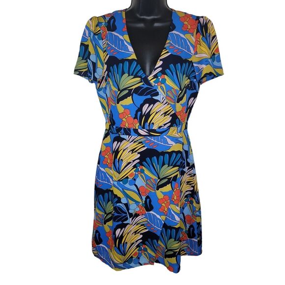 J. Crew Mercantile Tropical Floral A-Line Dress Size 2 Faux Wrap - Picture 1 of 9